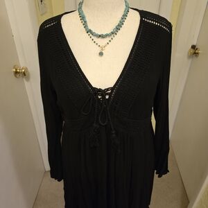 Torrid Black Crochet Long Sleeve Dress